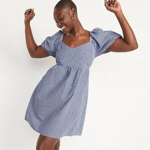 Old Navy puff sleeve seersucker dress in blue 3X